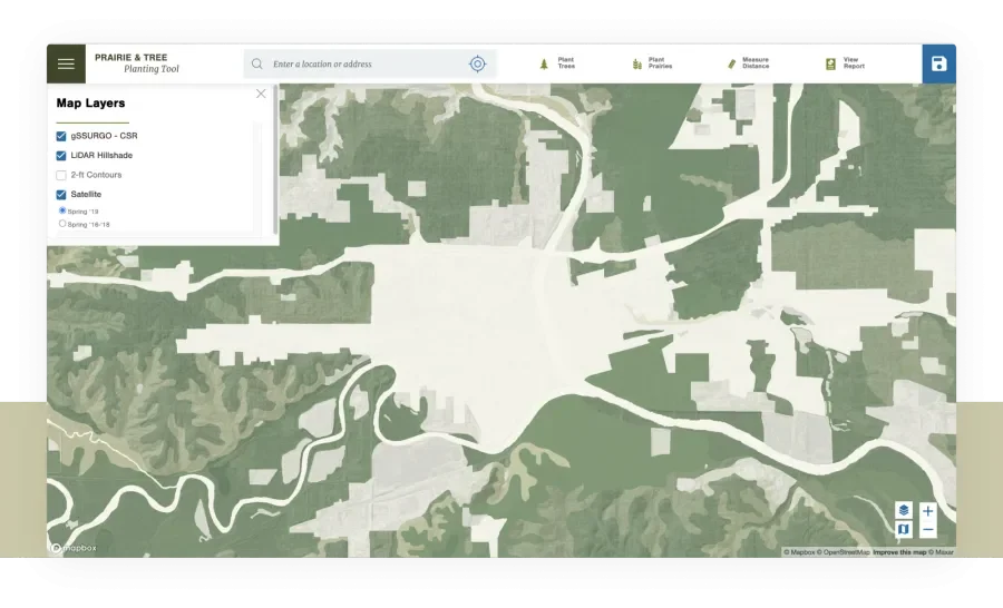 An example map interface from the Prairie Planner application
